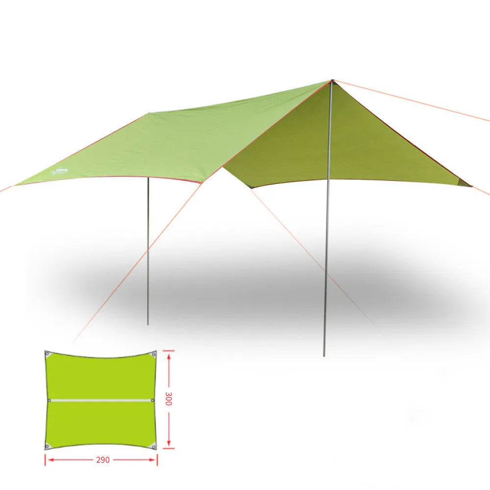 UV and rainproof awning outdoor camping tent in khaki, 300x290CM, made from 150D Oxford cloth with galvanised poles