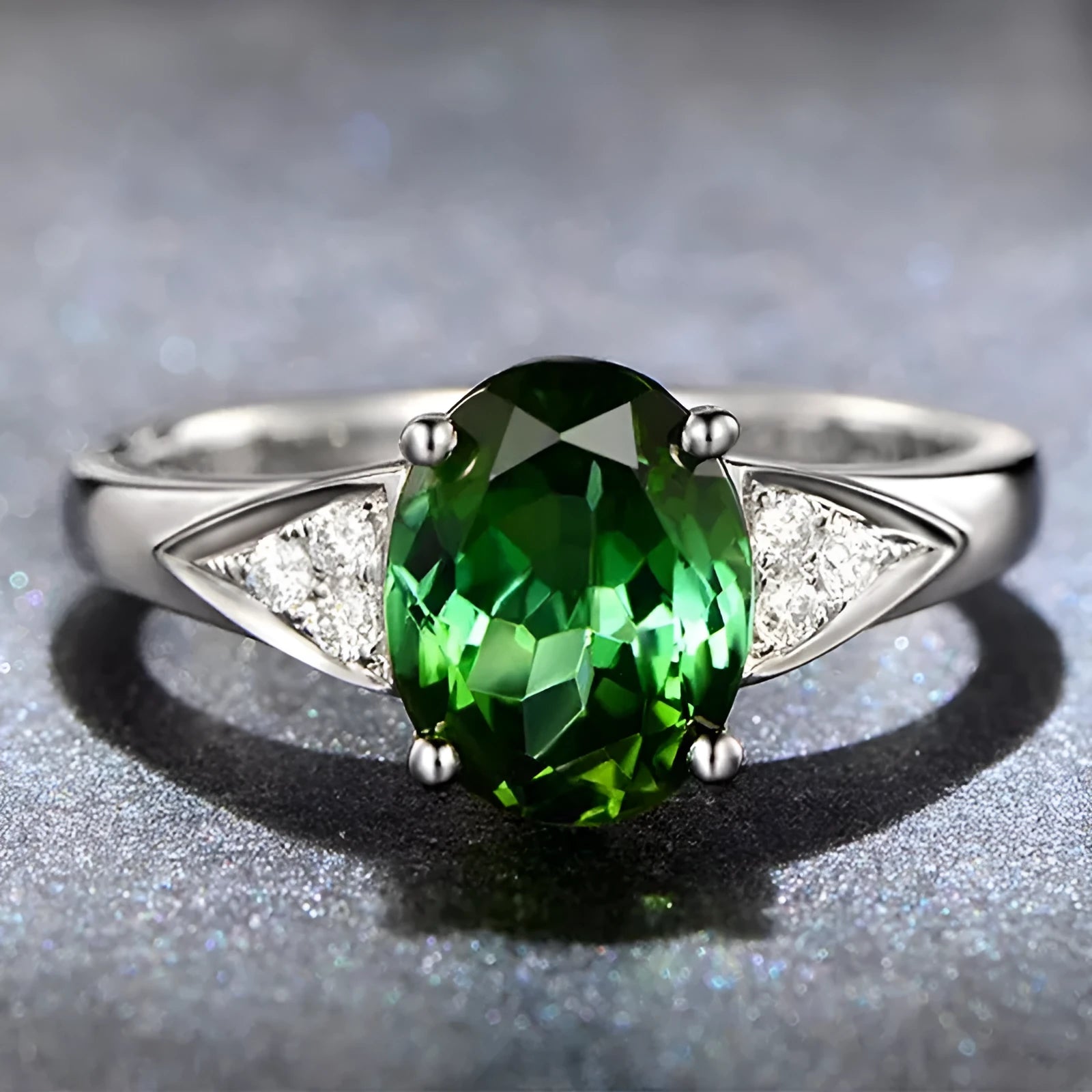 Women's court ring with natural zircon inlay showing heart, water drop and bell patterns in blue colour option