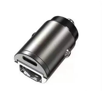 Black 30W mini car cigarette lighter charger with PD and QC 3.0 fast charging support