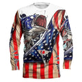 Men's grey round neck pullover top with an all-over printed fish pattern on the front and sleeves.