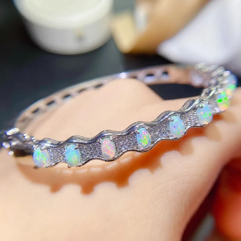 Natural opal bracelet 925 sterling silver platinum finish women's casual jewellery