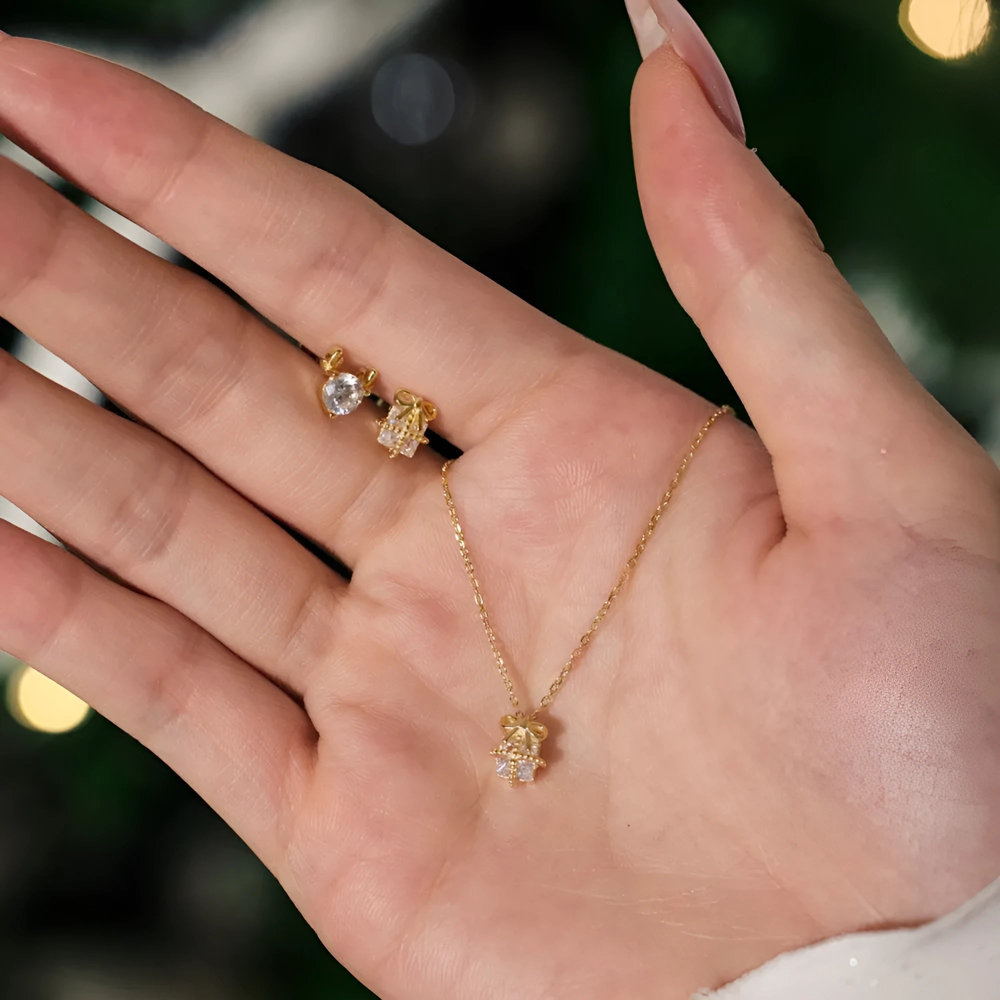 S925 sterling silver necklace and earring set with gold animal pendant for women