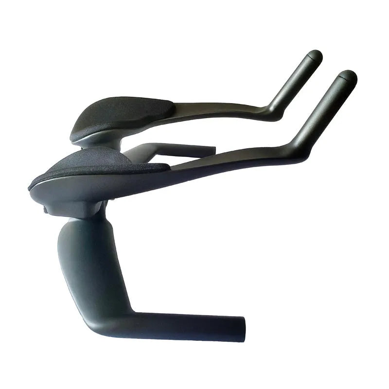 Black carbon fibre bicycle TT handlebars showing 10 and 15 degree angle options.
