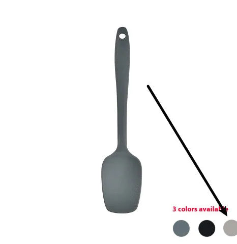 12-piece silicone kitchenware set with rotating storage bucket showing utensils in black, dark grey or khaki colours