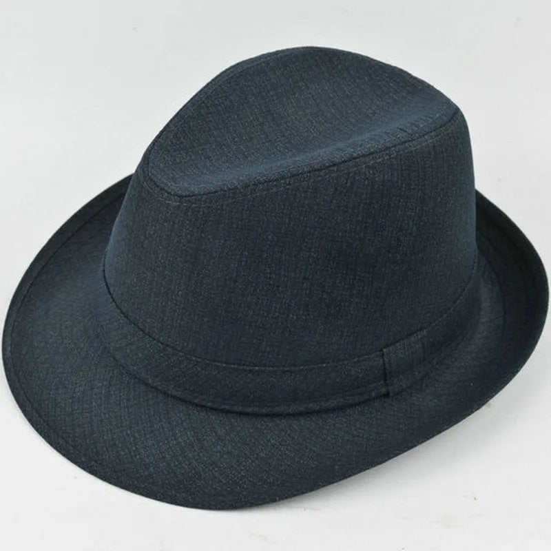A thickened suit material fedora hat for men shown in a grey colour variant.