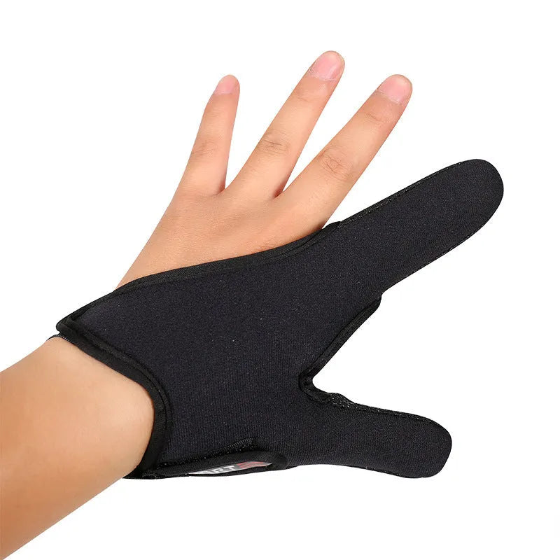 Two-finger fishing glove showing diving cloth back and microfiber palm, available in multiple colour options