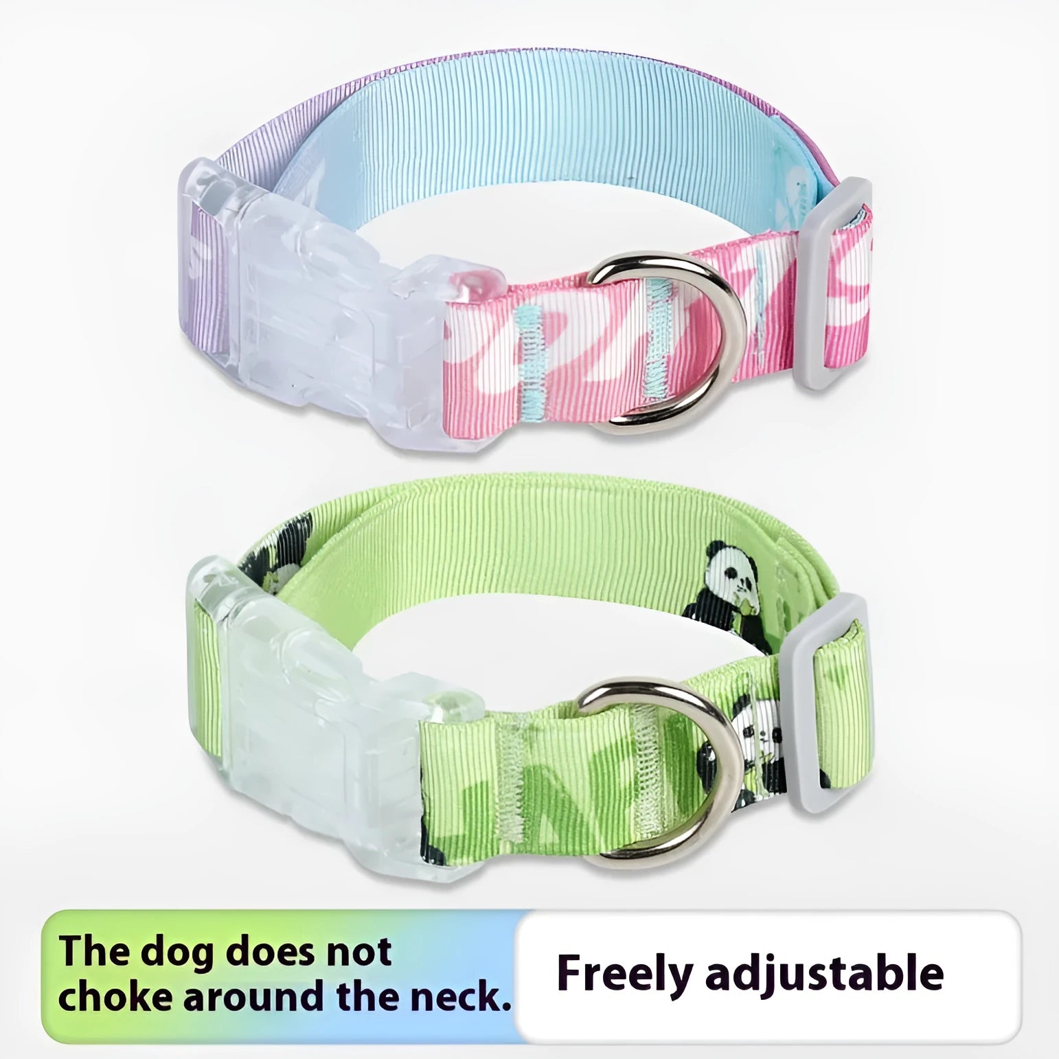 Adjustable nylon dog collar with cartoon gradient printing in small, medium, and large sizes