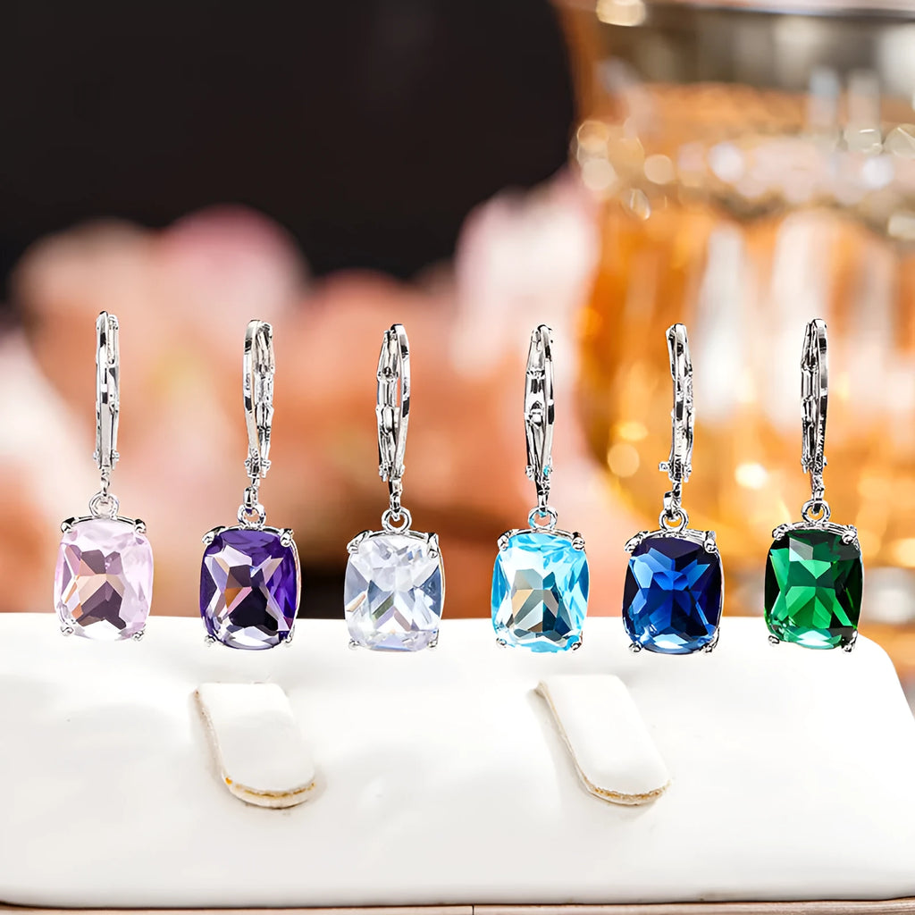 Simple zircon earrings European American geometric copper electroplated earrings in sea blue colour