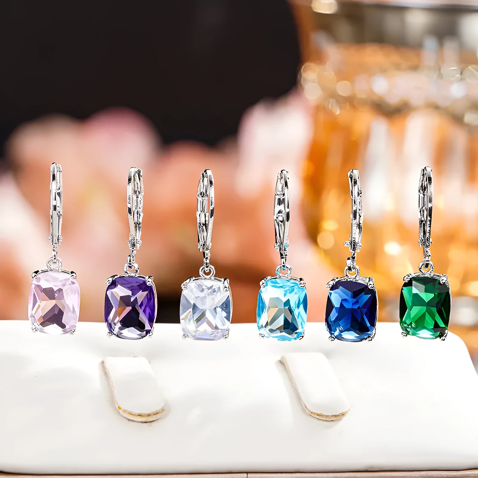 Simple zircon earrings European American geometric copper electroplated earrings in sea blue colour