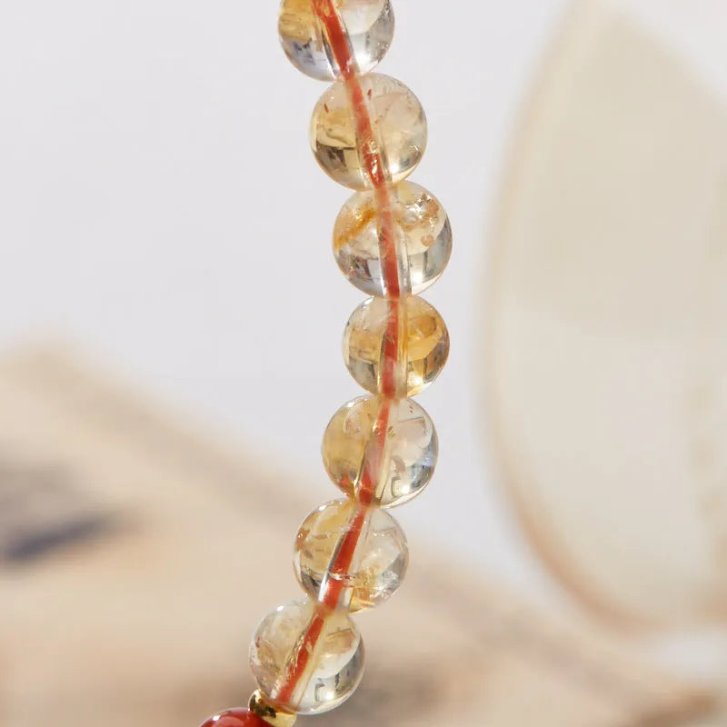 Hand-woven citrine five sutra bracelet with 6mm stones and geometric design