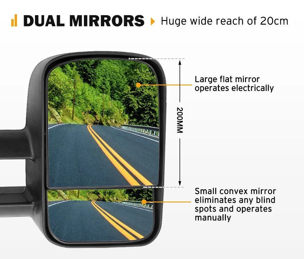 Black foldable rearview mirrors for Toyota Land Cruiser 100 Series 1998-2007 replacement