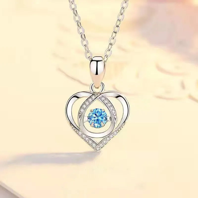 Blue diamond electroplated necklace and bracelet set with geometric heart pendant and mixed gem inlay