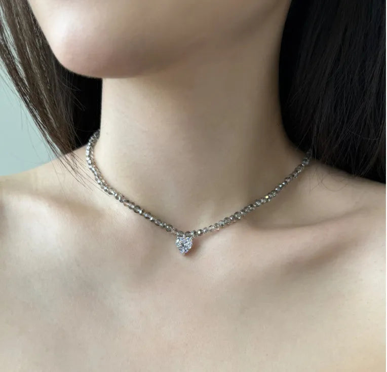 925 sterling silver heart necklace for women platinum black pendant
