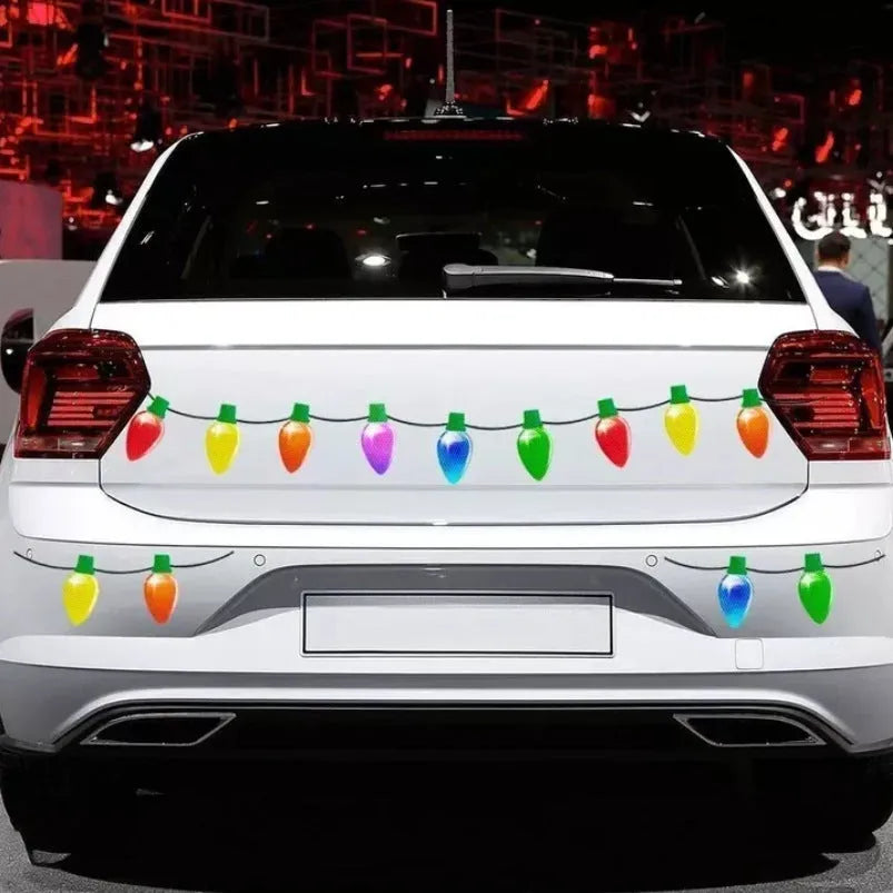 Magnetic Christmas light bulb reflective stickers set with 24 bulbs and 12 wires for refrigerator car garage decoration