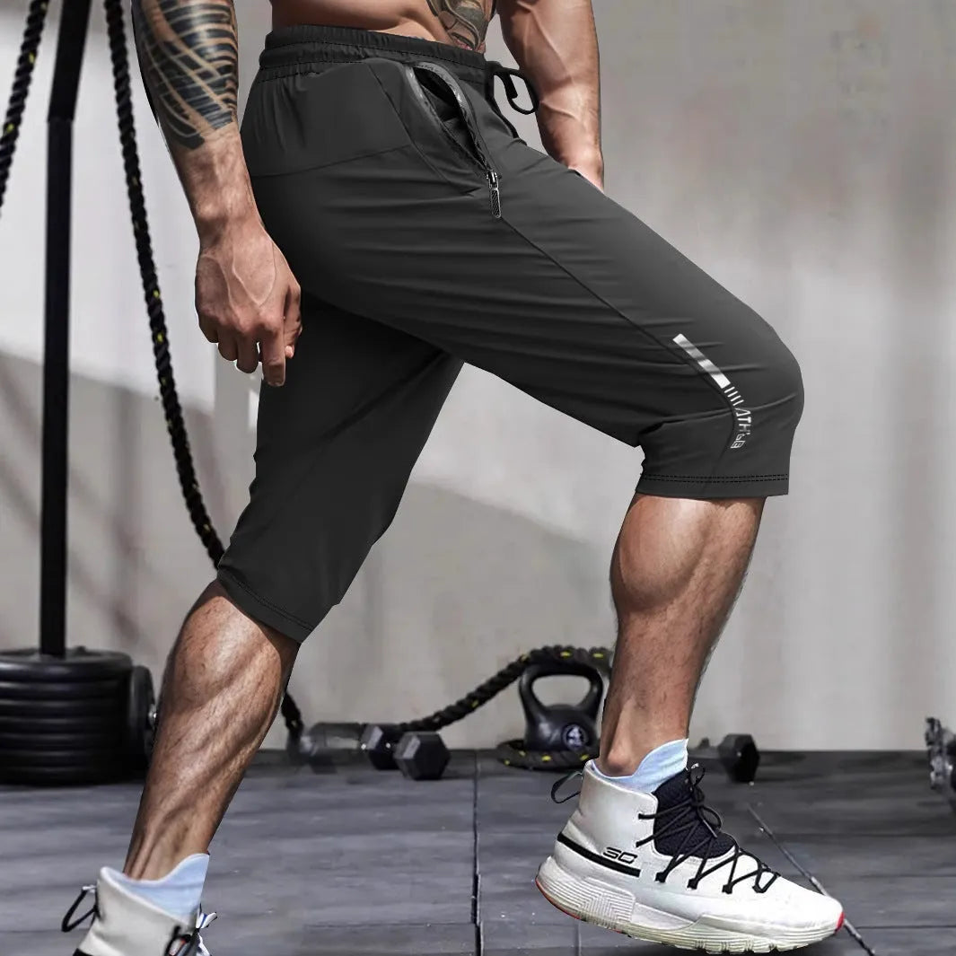 Men's nylon cropped sports casual pants in straight cut design for summer beach wear