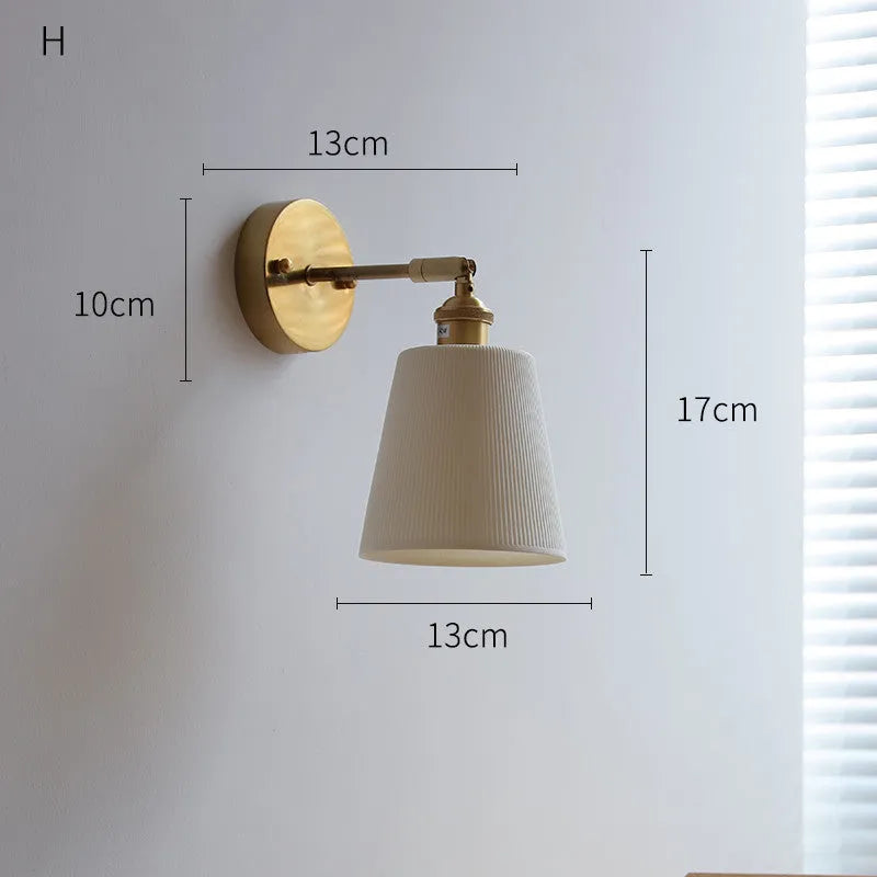 Nordic ceramic shade bedside reading lamp with copper iron body for study or bay window use
