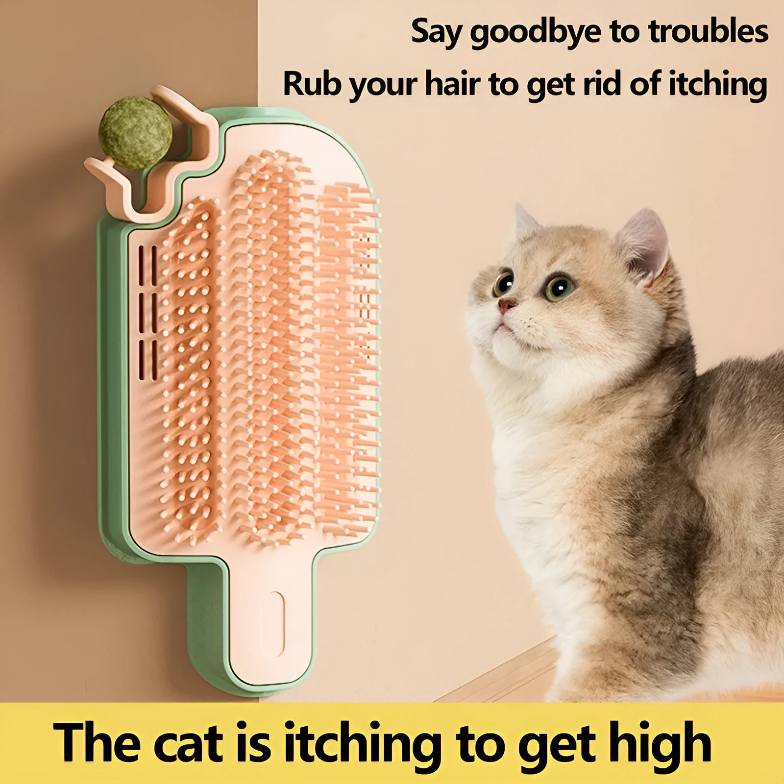 A lightweight plastic pet grooming tool for itch relief and massage, shown with optional attachments.