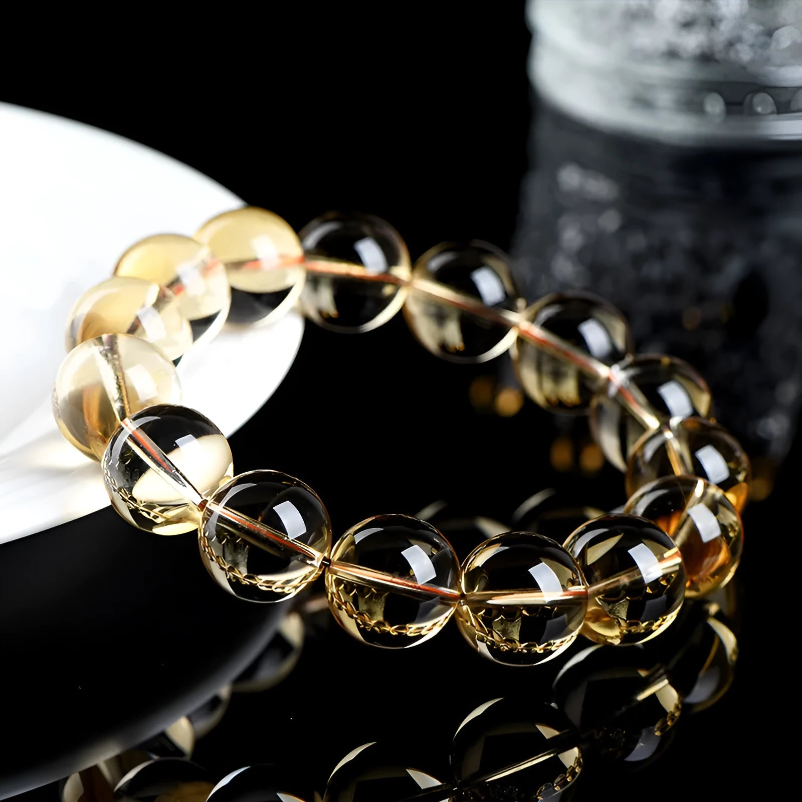 Natural citrine scattered beads ball bracelet in polished 7A or 6A grade, showing original design.