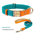Small dog mohair collar and leash set in green with lettering decoration