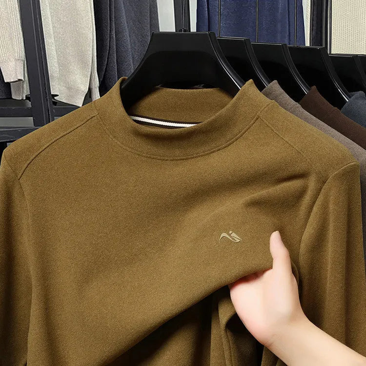 Men's crew neck loose long sleeve t-shirt in solid colour polyester, front view, available in six colours