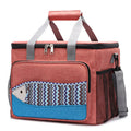 Fish pattern insulated cooler bag in Oxford cloth with EVA lining, medium size, khaki colour