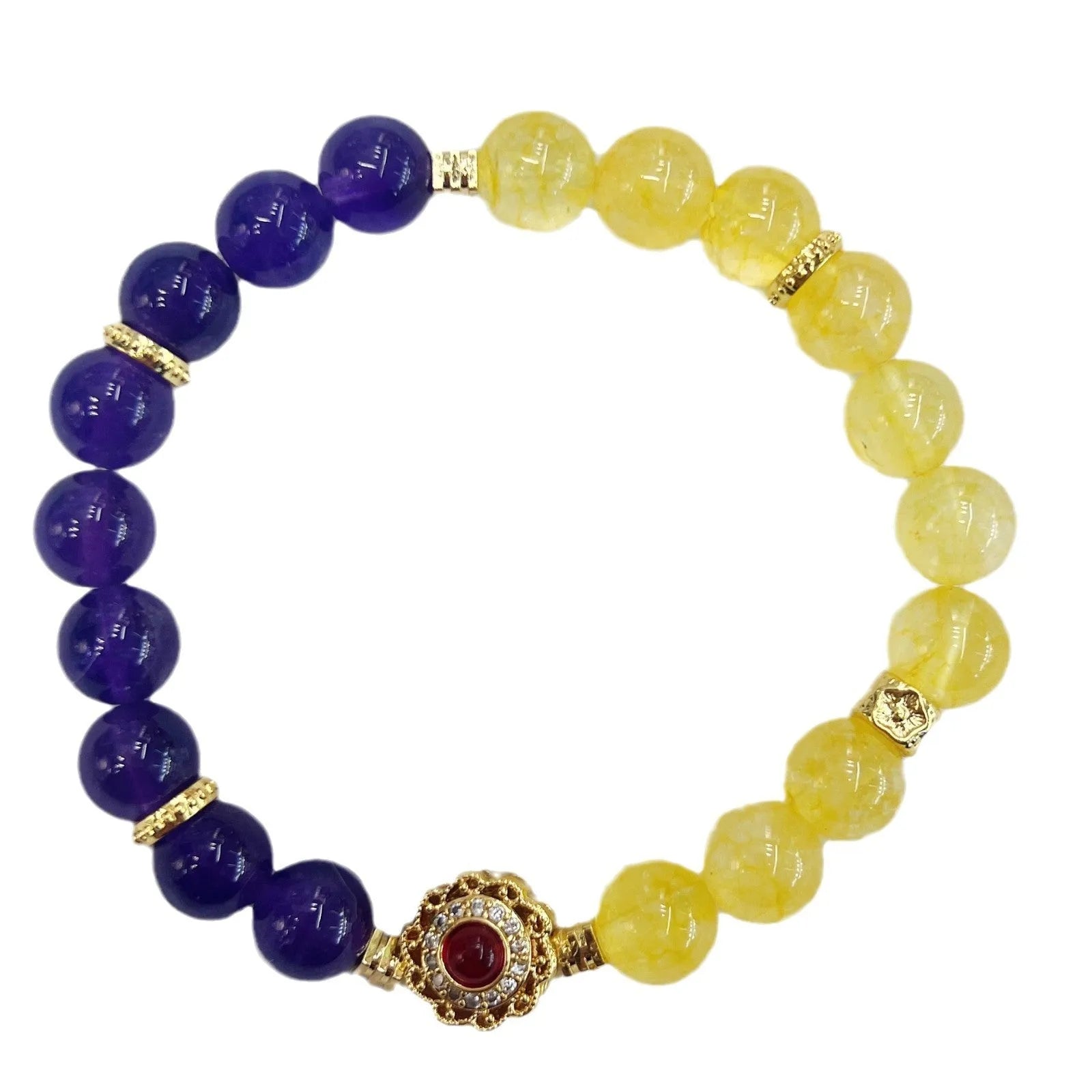 Handmade yellow and purple crystal bracelet for women, business gift jewellery with manual processing