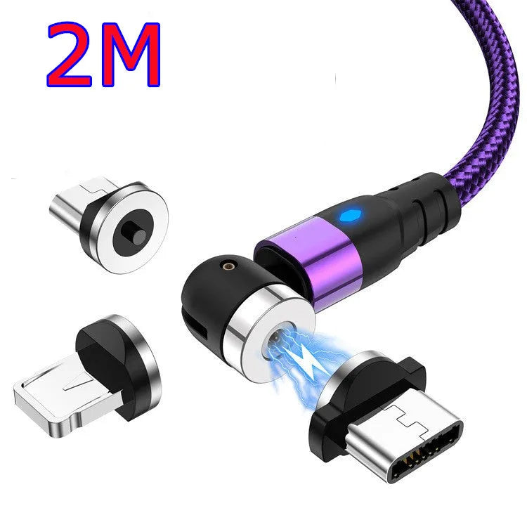 Black magnetic charging cable with LED diamond lamp, showing Android and Type-C magnetic connectors.