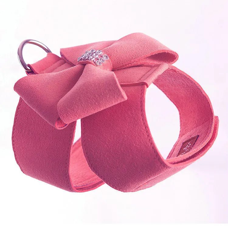Microfiber dog chest strap with bowknot collar in pink blue orange colours