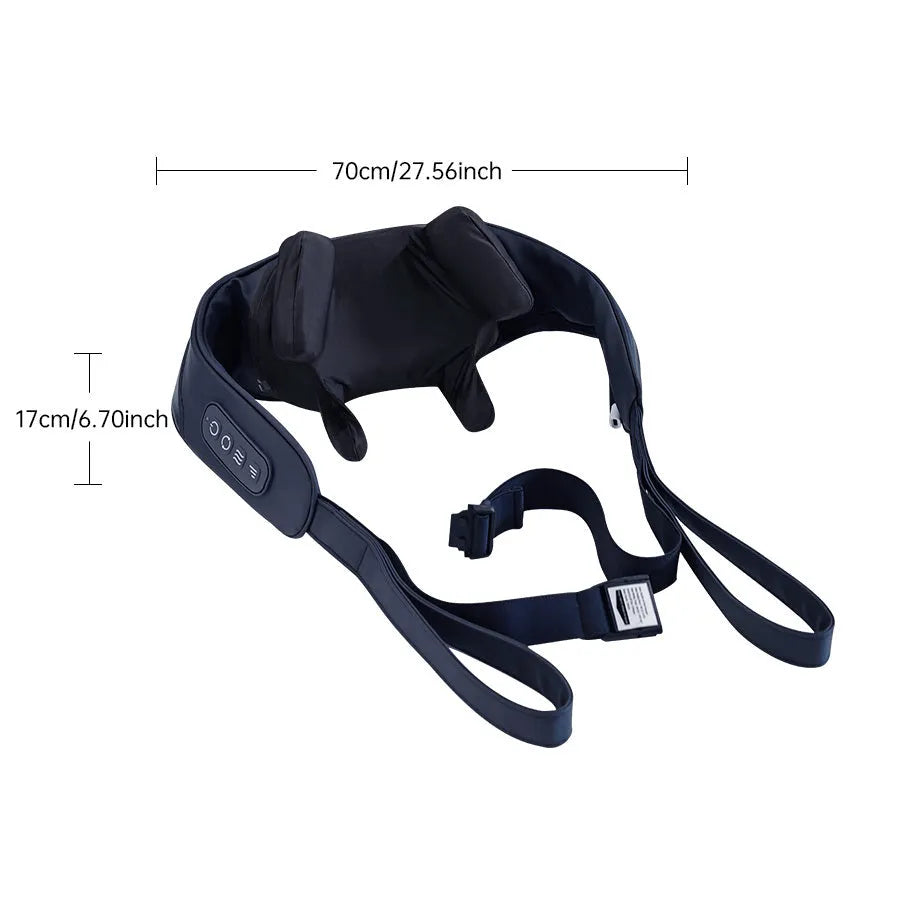 Blue electric shoulder massager with 4D kneading and heat therapy controls