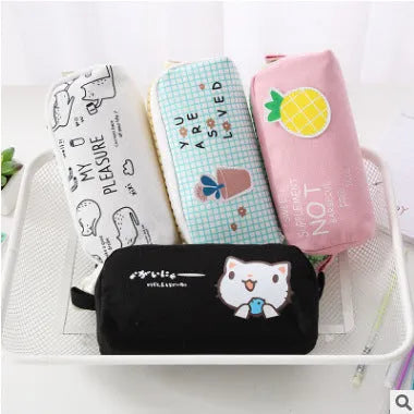 Creative Simple Cute Corner Animal Pencil Case in leather, 16 colour options including Black Cat, Blue, and Fruit Watermelon