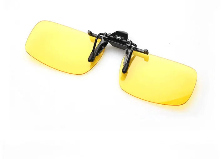 Myopia sunglasses clip in PC material for driving, shown in dark green, grey, and night vision lens options.