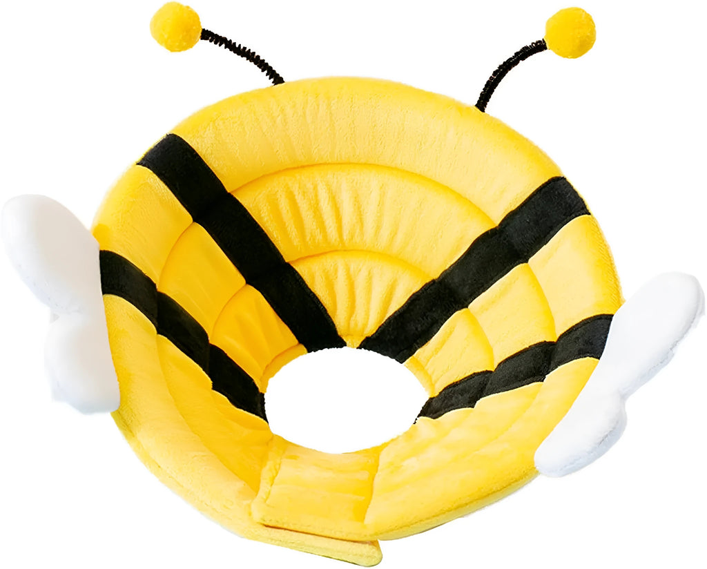 Soft cat cone collar with bee design for post-surgery protection in adjustable sizes