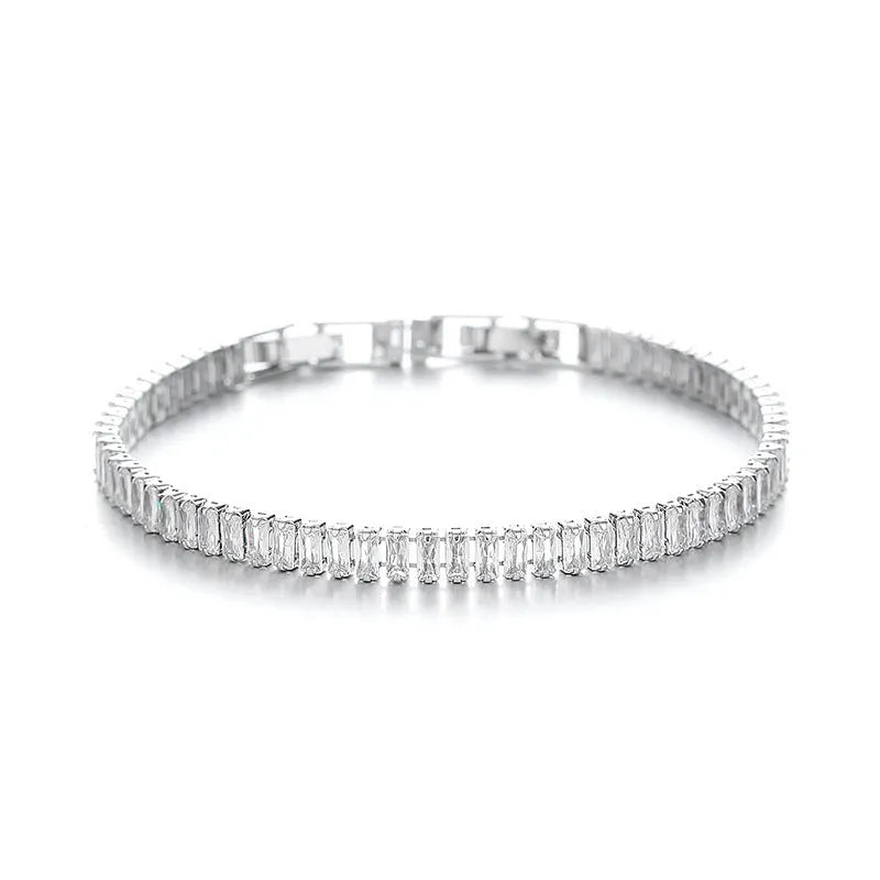 Rectangular brass women's bracelet with full diamond zircon inlays in champagne gold colour