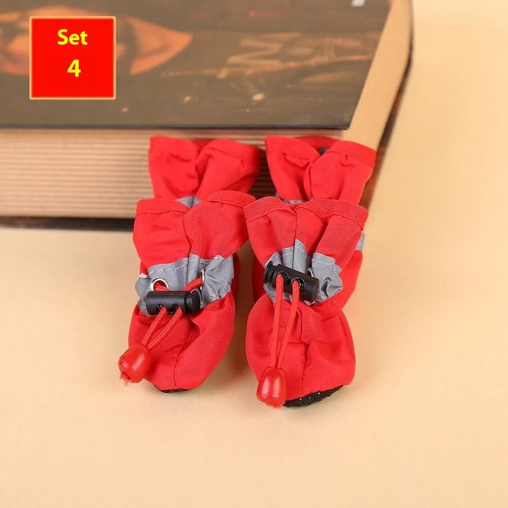 Four seasons breathable cloth dog shoes in multiple colours including fleece-lined red and monkey designs
