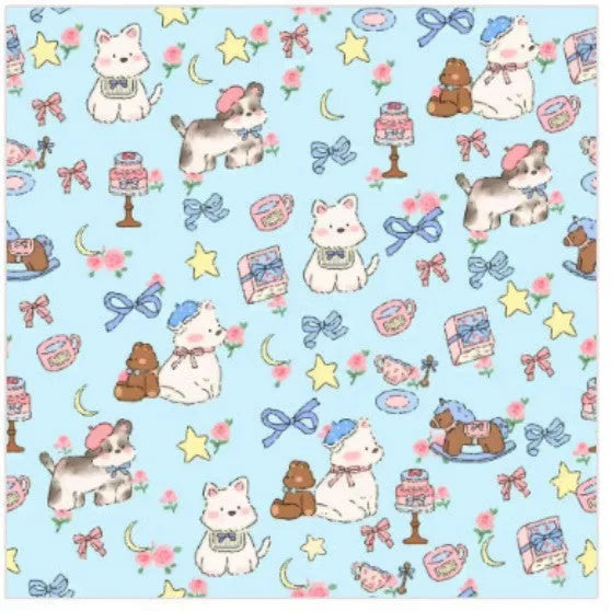 Cartoon animal print nylon cosmetic bag showing Blue Puppy design in three size options