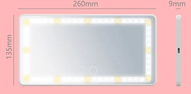 Car LED makeup mirror with three-color light, ABS frame, silver mirror, white finish