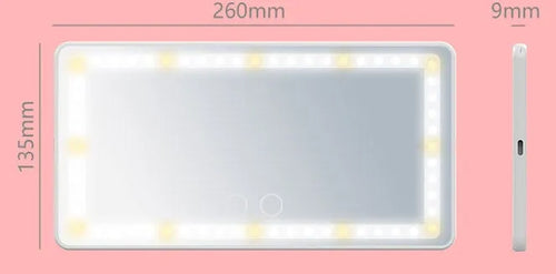 Car LED makeup mirror with three-color light, ABS frame, silver mirror, white finish