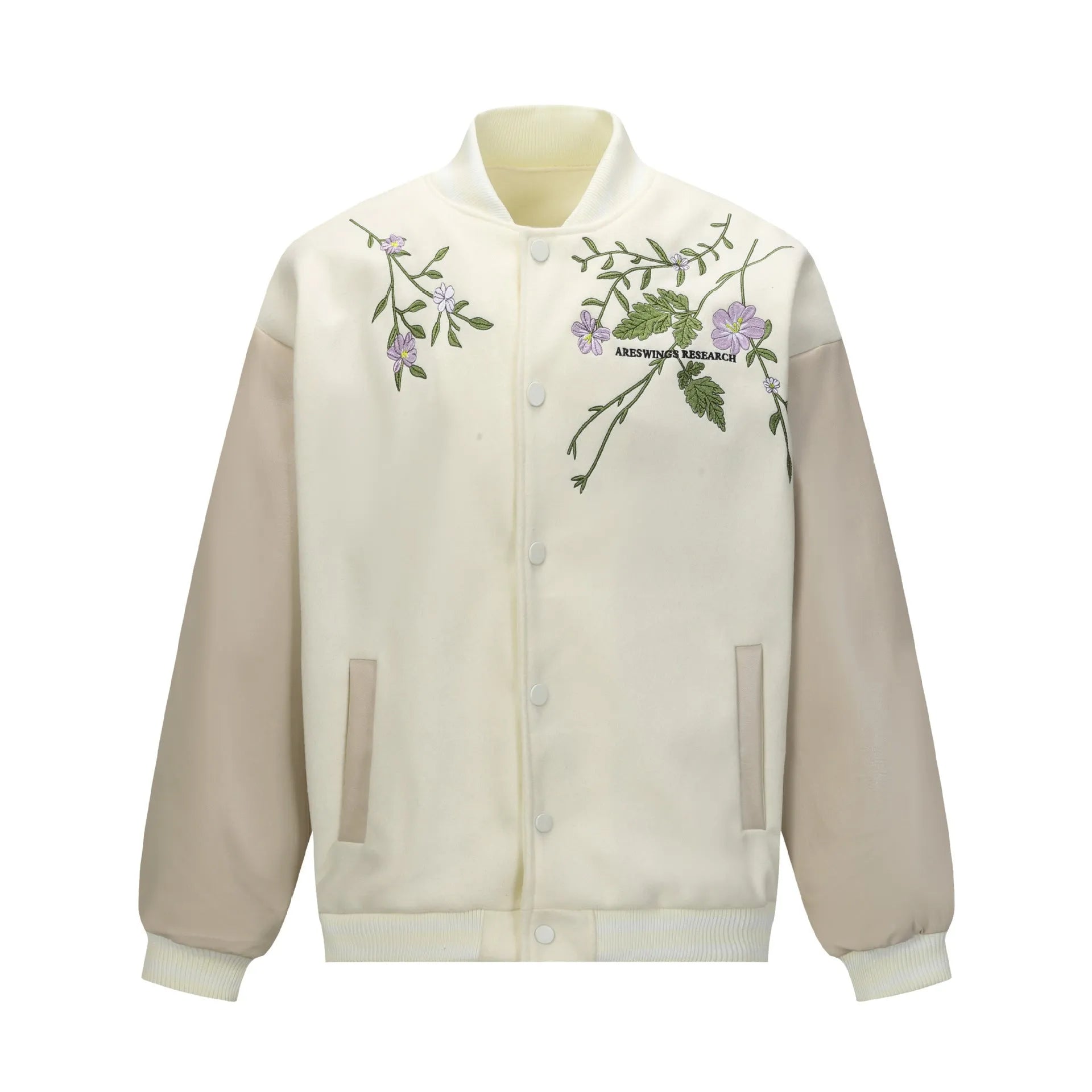 Men's retro plant flower embroidered coat in apricot loose fit polyester with side pockets
