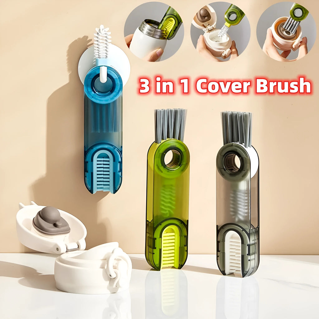 Transparent 3-in-1 multi-functional crevice cleaning brush with spiral head and bevel corner, 11.4 cm long