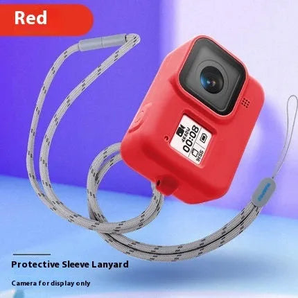 GoPro Hero8 Black protective silicone sleeve with neck lanyard and wrist strap accessories in blue colour