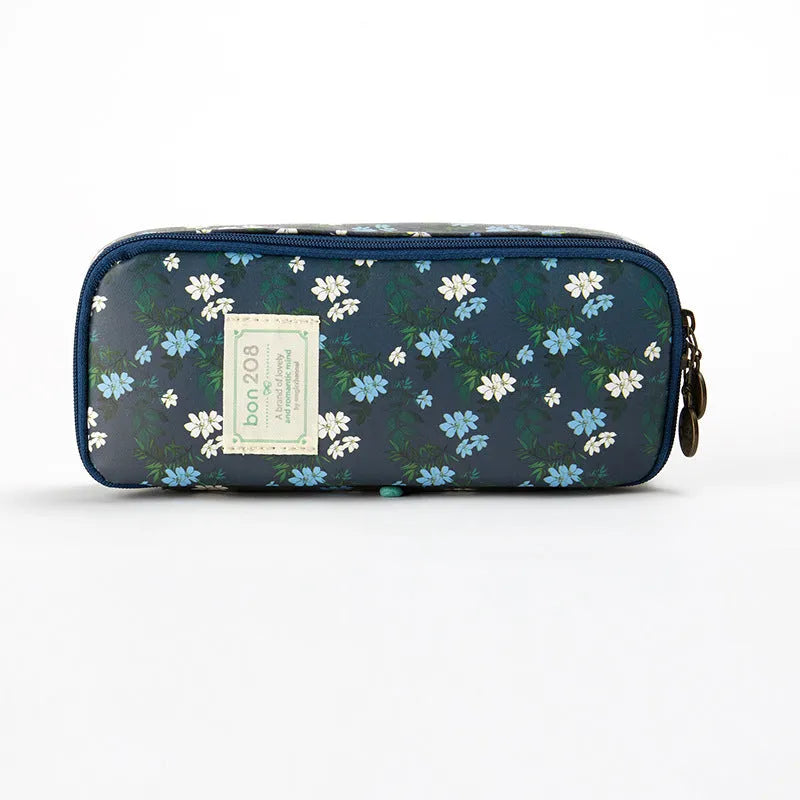 Canvas composite stationery pen storage bag in 190x80x40mm size with floral design