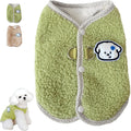 Coral fleece dog sweatshirt vest with leash ring in green colour for small pets
