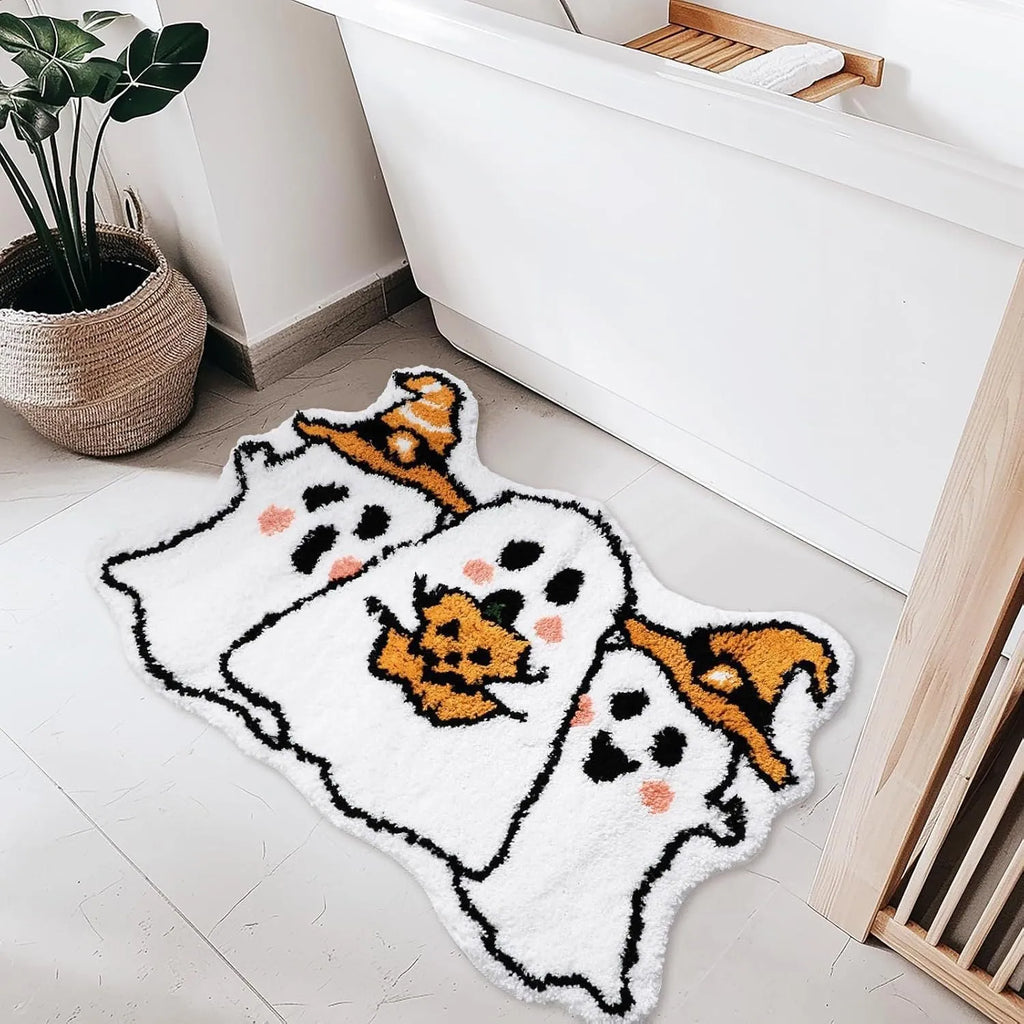 Non-slip absorbent polyester bathroom floor mat with cartoon cat design, 40x60cm