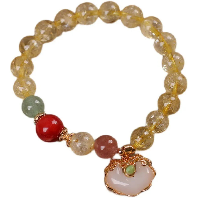 Women's natural citrine jade ruyi pendant bracelet with yellow hair crystal set in alloy metal