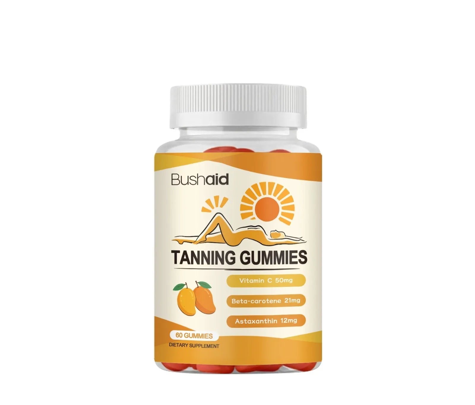 Bottle of Meihei Gummies soft candy dietary supplement containing 60 gummies with astaxanthin and vitamins.