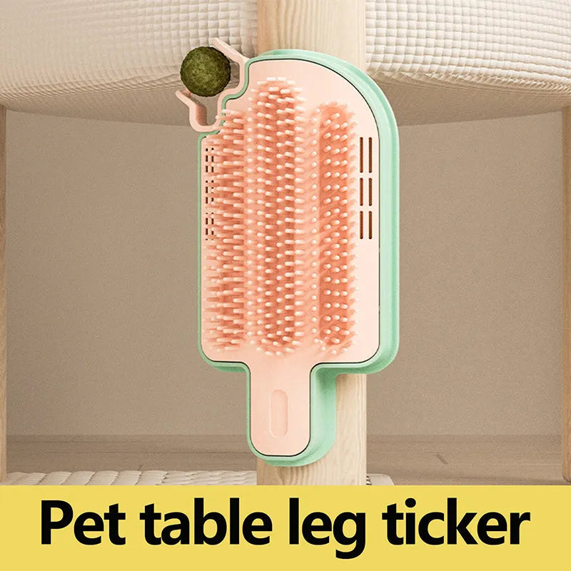 A lightweight plastic pet grooming tool for itch relief and massage, shown with optional attachments.