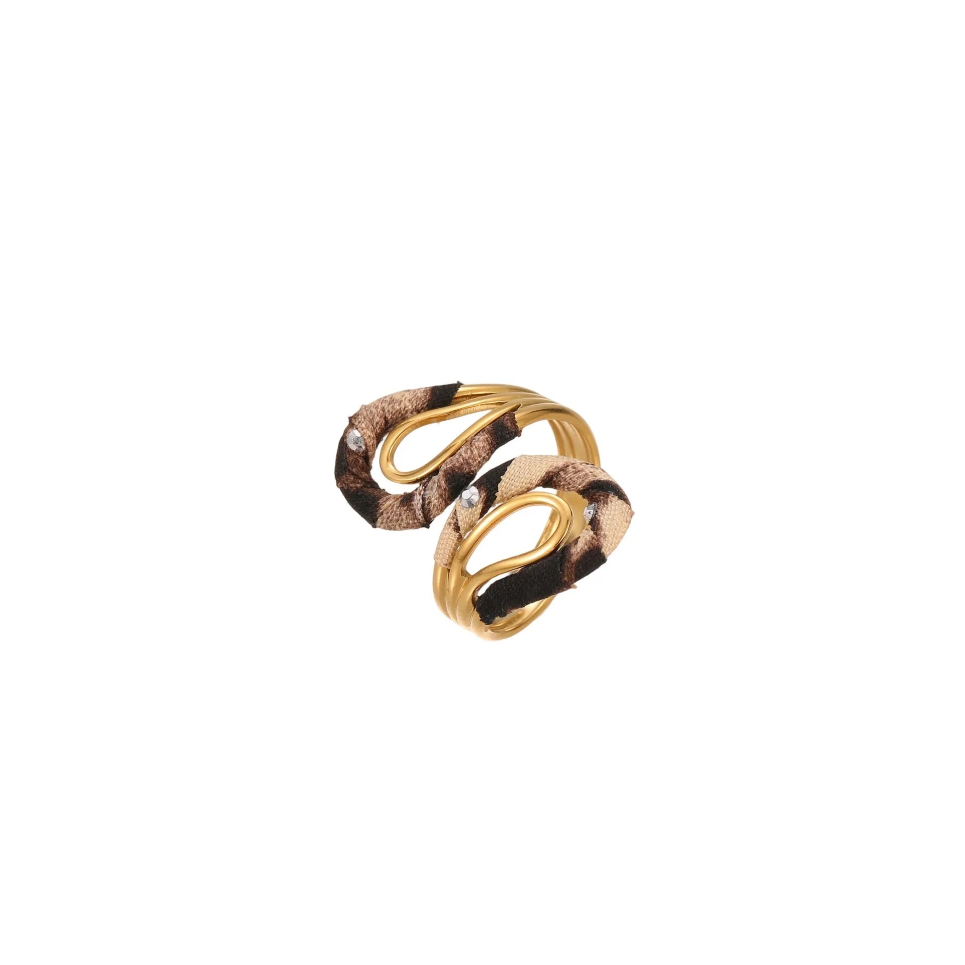 Women's adjustable stainless steel ring with geometry heart and star shapes featuring leopard print design