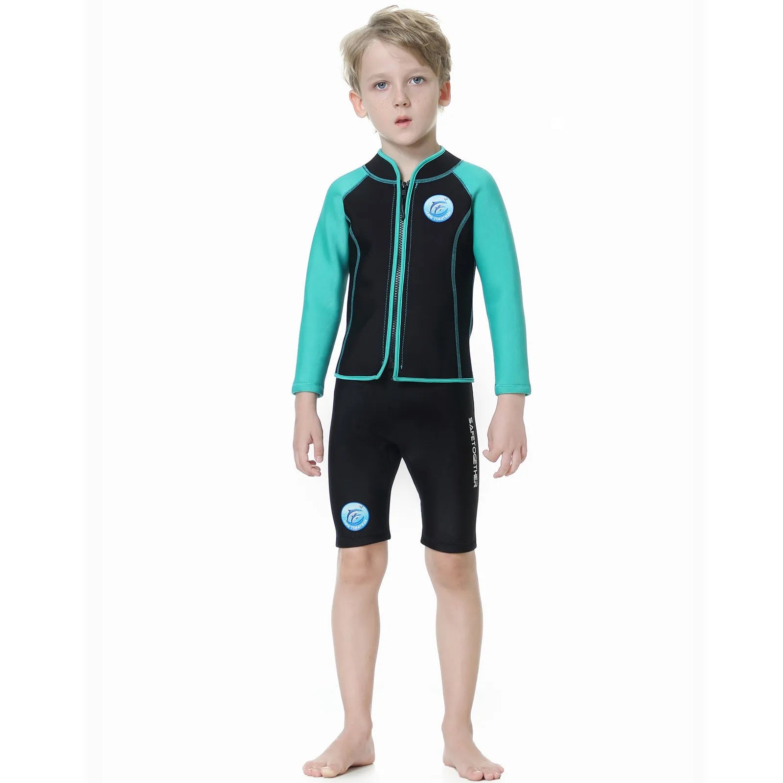 Children's long sleeve two-piece diving swimsuit in blue pink colour for girls outdoor swimming and wading