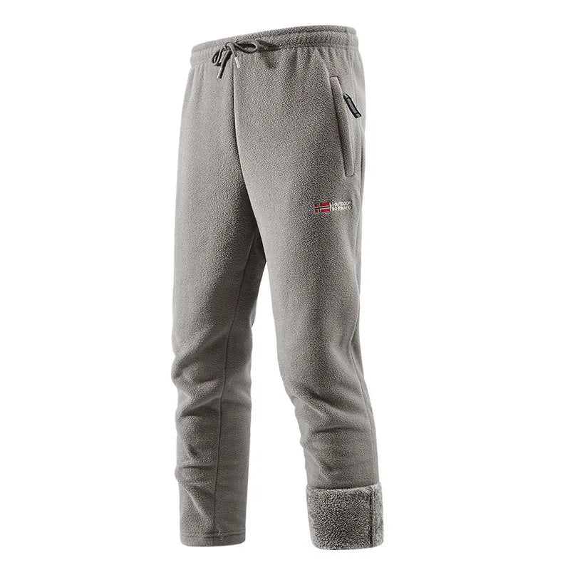 Fleece-lined flared trousers for women in khaki colour with low waist and patchwork design