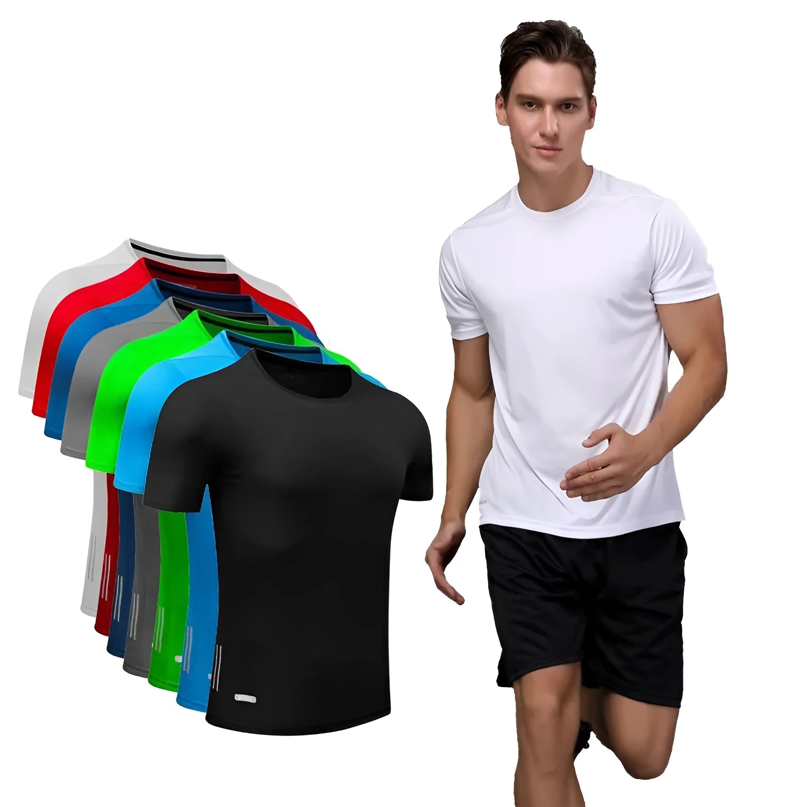 Men quick dry slim fit t-shirt in solid colour, round neck, short sleeves for running and gym training